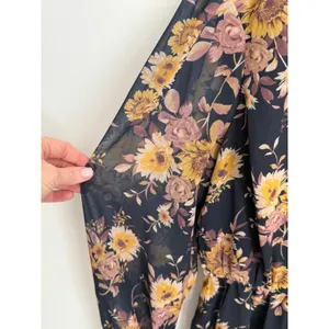 LOST + WANDER Floral Long Sleeve Navy Dress size large thumbnail 3