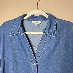Entro Stay Close Denim Drop Waist Collared Button Front Mini Dress Blue M thumbnail 5