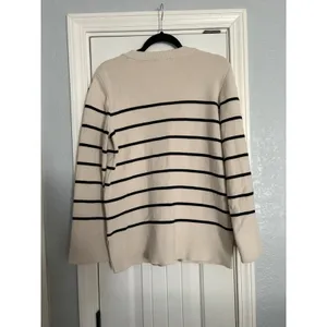 Selected Femme Striped Cardigan XS Beige Black Button‎ Front Organic Cotton thumbnail 6