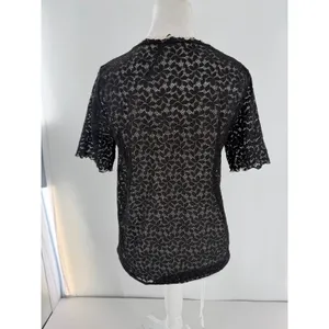 Zara Women’s Small Black Floral Lace Sheer Short Sleeve Blouse Top Romantic thumbnail 5