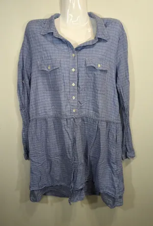 Gap Blue‎ Plaid Mini Utility Pockets Drawstring Dress Womens Large Cottage Core thumbnail 1