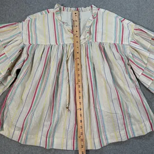 Peyton & Parker Tiered Ruffle Sleeve Babydoll Top Women's Large Stripe Metallic thumbnail 7