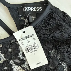 Express Womens 2 Black Floral Lace‎ Bell Sleeve Open Back Mini Dress thumbnail 6