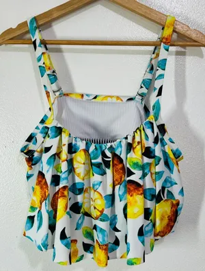 Cupshe Bikini Top Womens 1X White Lemon Print Flounce Ruffle‎ Adjustable Straps thumbnail 1
