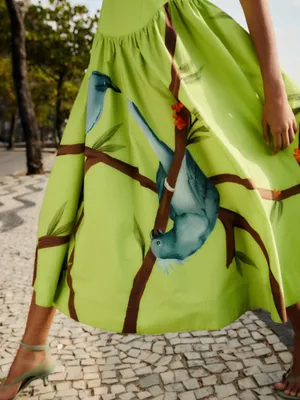 NWT FARM RIO Green Birds Smocked Maxi Dress thumbnail 3