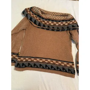 Peruvian Trading Co 100% Alpaca Wool Cowl Neck Sweater Tan‎ Geometric Boho Small thumbnail 6