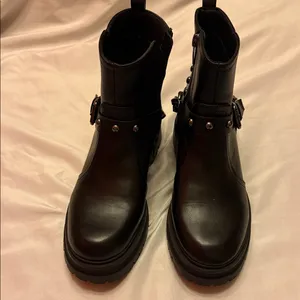 Black Leather Ankle Boots with Buckle Detail thumbnail 1