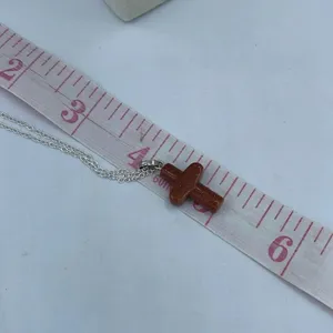 Vintage minimalist goldstone cross pendant on sterling chain thumbnail 8