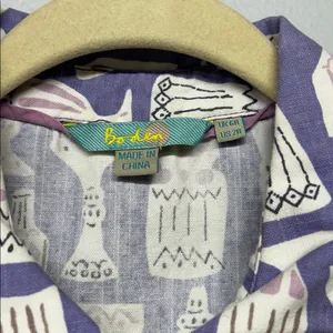 Boden Novelty‎ Print Shirt Dress Purple Cotton Button Front Short Sleeve US 2 thumbnail 3