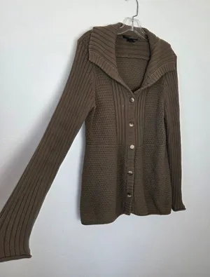 Calvin Klein Olive Green Knit Cardigan Sweater Ribbed Cozy Preppy Academia Large thumbnail 1