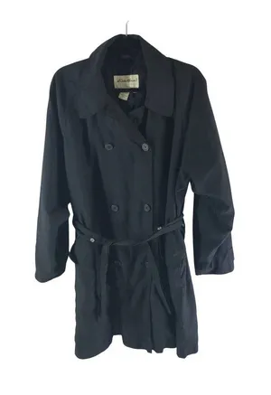 Eddie Bauer Womens Vintage Y2K Black Belted Trench Coat Size M Double-Breasted thumbnail 1