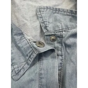 Sleeveless Light Wash Chambray‎ Denim Shirt Dress Snap Front Collared Blue Large thumbnail 11