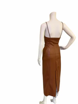Zara Blogger Strapless Faux Leather Brown Maxi Dress thumbnail 7