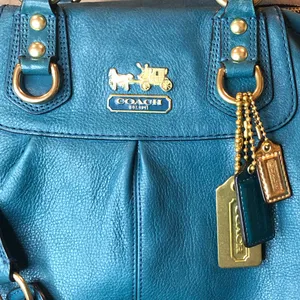Vintage COACH Madison Turquoise Leather Satchel Rear Zipper Pocket Bag 12935 thumbnail 13