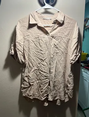 Jane & Delancey Button Down Blouse tan thumbnail 1