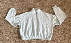 American Eagle Light Blue Quarter-Zip Slightly‎ Cropped Sweatshirt Size Medium thumbnail 1