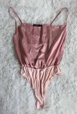 Nasty Gal Collection Pink Satin Cowl Neck High Leg Bodysuit UK 10 thumbnail 1