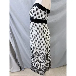 Maeve Anthropologie Black White Damask Medallion Strapless‎ Smocked Midi Dress M thumbnail 8