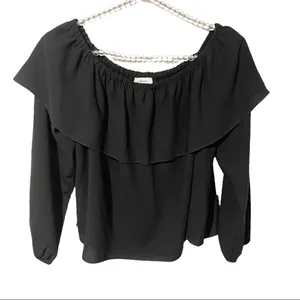 Wilfred Aritzia Womens Small Morel Black Off-Shoulder‎ Blouse Top Ruffle thumbnail 2