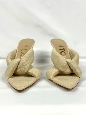 Antonio Melani Linen Tweed Knotted Mule Heels Cream Beige Sz 6 Prisella Sandal thumbnail 2