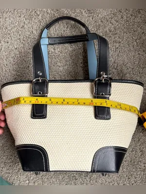 Vintage Coach 4467 Straw Leather Mini Tote Bag Black Trim Y2K Authentic thumbnail 12