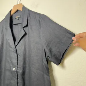 Quince Women 100% Linen Button Front Shirt Small Charcoal Short Sleeve Lagenlook thumbnail 2