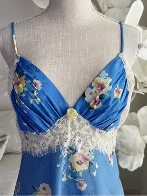 Altar’d State Blue Floral Sleeveless Lace-Trim Mini Dress thumbnail 2