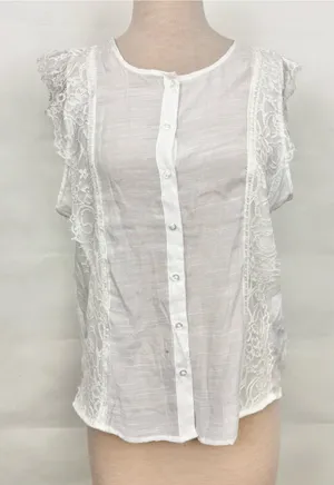NWT Herve Bernard White Lace-Trim Button Front Women’s Top Lightweight XL thumbnail 1