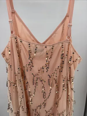 BloomChic Peach pink slip Dress sequin fringe mesh 18-20 party holiday HOCO thumbnail 3