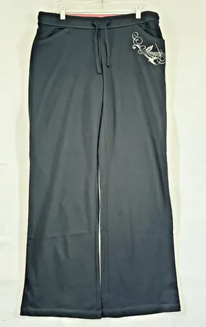 Apt.‎ 9 Active Wear Womens Black Wide Leg Yoga Pants Drawstring Graphic thumbnail 1