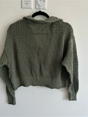 Aerie Olive Green Knitted Cropped Pullover thumbnail 6