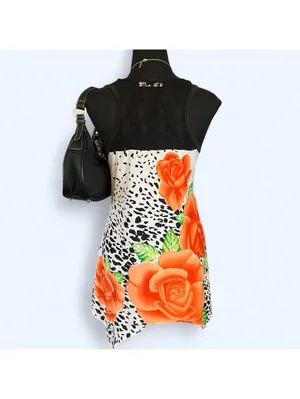 Vintage Y2K fairycore rhinestone rose leopard print tunic top size small 🖤 thumbnail 4
