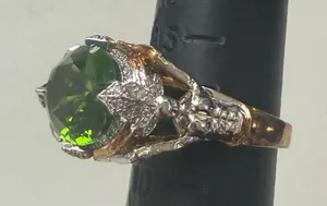 Oval Green Gemstone Cocktail Ring with Decorative Metal Accents thumbnail 1