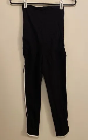 Motherhood, maternity size M, black, stretchy pants with white stripe thumbnail 1