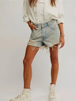 FREE PEOPLE NWOT We The Free Now Or Never Denim Shorts / Well Worn thumbnail 5