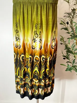 Y2K Strapless Green Ombre Maxi Skirt with Ethnic Print thumbnail 2