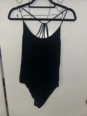 Womens Black One-Piece Bodysuit with Strappy Back size Large thumbnail 3