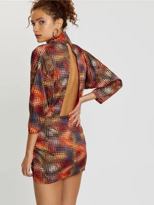 NWT WNTRMSE Kenzie Disco Print Mini Dress Open Back Mock Neck, US‎ 6 ($245) thumbnail 2
