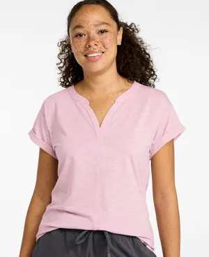 🩷 L.L. Bean Women Medium Streamside Tee Short-Sleeve Splitneck Dusty Rose Casual thumbnail 1