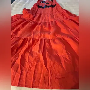 Judith march tiered maxi dress in rust/orange color spaghetti straps. Size L. thumbnail 4