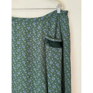 April Cornell Green Satin Trim Blue Floral Maxi Skirt Size Large thumbnail 3