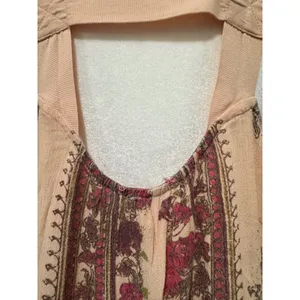 Free People‎ Mini Slip Dress XS Tunic Peach Floral Border Print Open Back Boho thumbnail 14