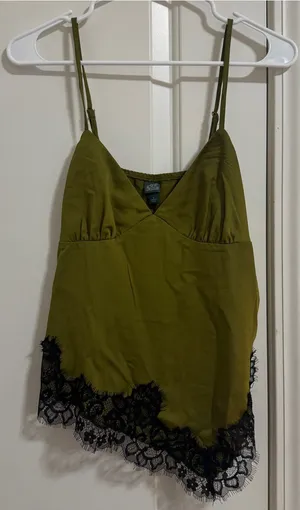 wild fable Olive Green Camisole with Black Lace Hem thumbnail 1