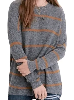 American Eagle Striped Mock Neck Sweater XS Relaxed Fit High Low Hem Knit thumbnail 1