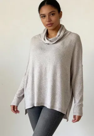 ALTAR'D STATE | Beige Cowl Neck Drop Shoulder Zipper Back Oversized Sweater.Sz L thumbnail 1