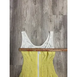 Anthropologie Daily Pratice Yellow White Zip Front Smocked Bubble Mini Dress S thumbnail 7