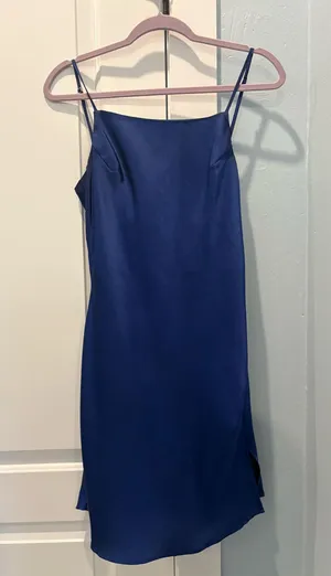 Navy Blue Satin Mini Dress Size L thumbnail 1