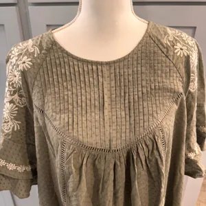 FESTI Olive Green Embroidered Dobby Mini Dress Cotton Linen Boho Size 0 - Large thumbnail 5