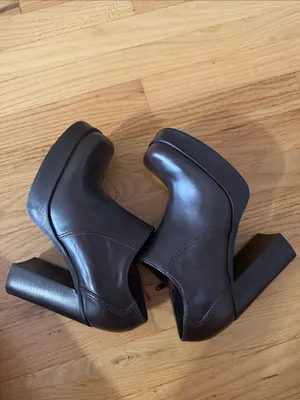 Steve Madden Brown Leather Chunky Square Toe Heeled Booties Sz 6.5 thumbnail 9