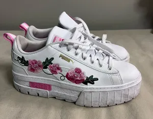 Puma Mayze Floral Platform Sneakers White Pink Embroidered Women’s 8.5 thumbnail 1